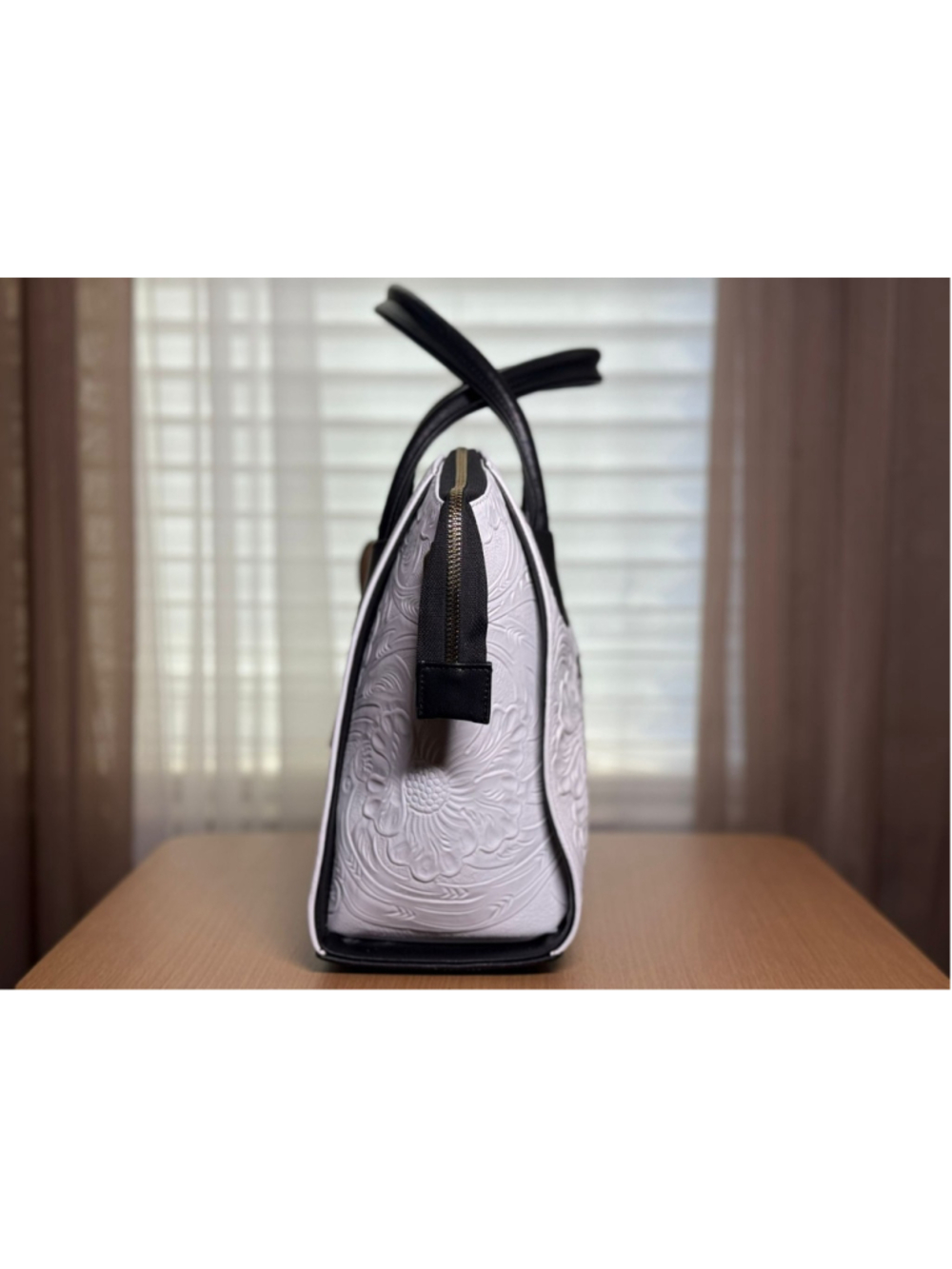 Black and White Embossed Tooled Artisan LEATHER Bag Purse Bolsa Artesanal Mexico - Picture 10 of 14